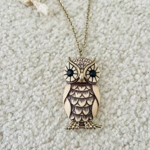 Cream and Brown Owl Pendant Necklace with Intricate Details